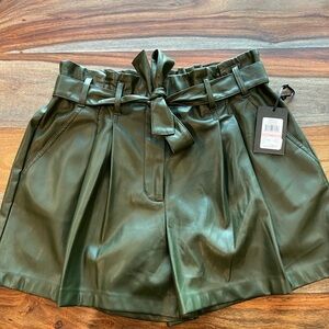 NWT DKNY Cadet Green Faux Leather Paperbag Shorts Size 10